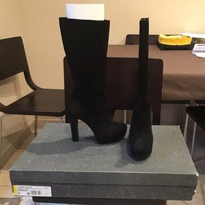 Via Spiga Janet Black Suede Heeled Boots Size 8M
